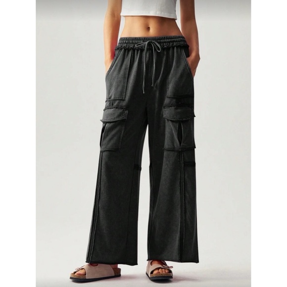 Boho Stretchy Waist Reverse Stitch Wide Leg Pants S M L XL XXL